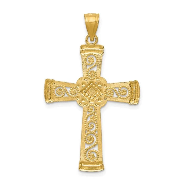 TreasureFineJewelers Necklaces 14k wRhodium Diamondcut Filigree Cross Pendant