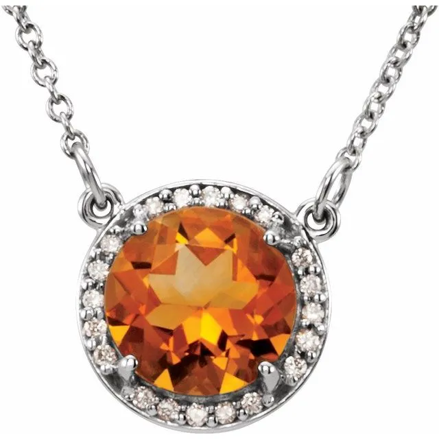 TreasureFineJewelers Necklaces 14K White Gold 6 mm Natural Citrine 04 CTW Natural Diamond 16 Necklace