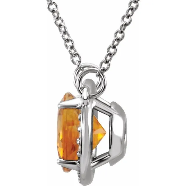 TreasureFineJewelers Necklaces 14K White Gold 6 mm Natural Citrine 04 CTW Natural Diamond 16 Necklace