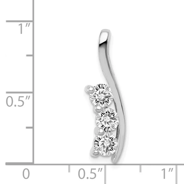 TreasureFineJewelers Necklaces 14k White Gold AAA Diamond Three Stone Curved Bar Pendant