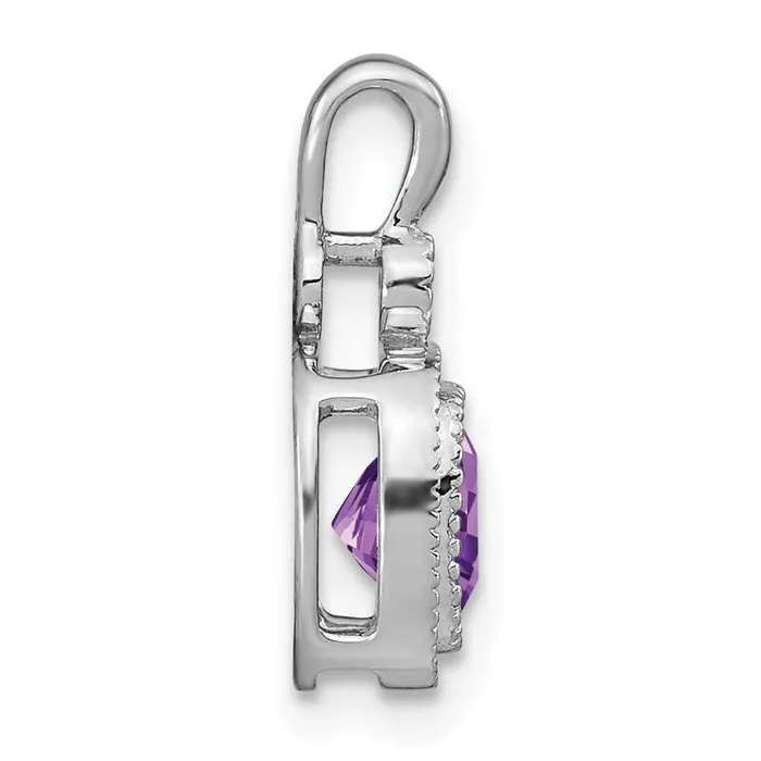 TreasureFineJewelers Necklaces 14k White Gold Cushion Amethyst and Diamond Pendant