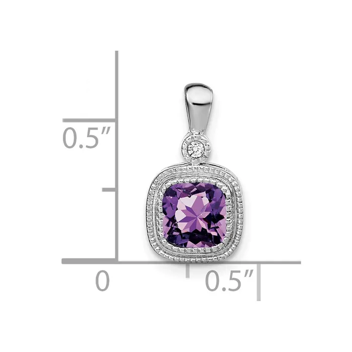 TreasureFineJewelers Necklaces 14k White Gold Cushion Amethyst and Diamond Pendant