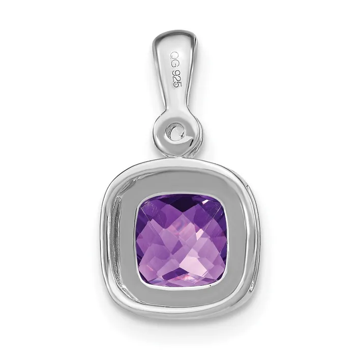TreasureFineJewelers Necklaces 14k White Gold Cushion Amethyst and Diamond Pendant