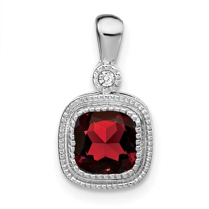 TreasureFineJewelers Necklaces 14k White Gold Cushion Garnet and Diamond Pendant TreasureFineJewelers Necklaces 14k White Gold Cushion Garnet and Diamond Pendant