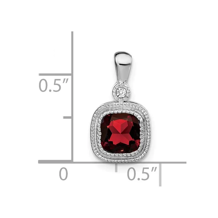 TreasureFineJewelers Necklaces 14k White Gold Cushion Garnet and Diamond Pendant