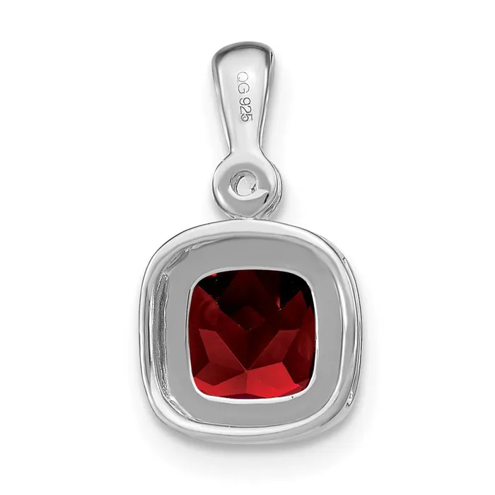 TreasureFineJewelers Necklaces 14k White Gold Cushion Garnet and Diamond Pendant