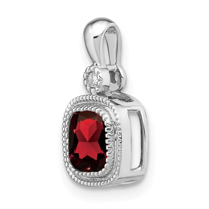 TreasureFineJewelers Necklaces 14k White Gold Cushion Garnet and Diamond Pendant