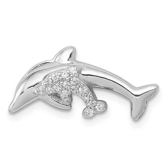 TreasureFineJewelers Necklaces 14k White Gold Diamond Dolphins Chain Slide TreasureFineJewelers Necklaces 14k White Gold Diamond Dolphins Chain Slide
