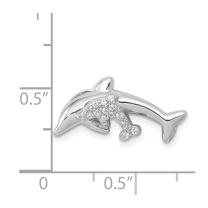 TreasureFineJewelers Necklaces 14k White Gold Diamond Dolphins Chain Slide