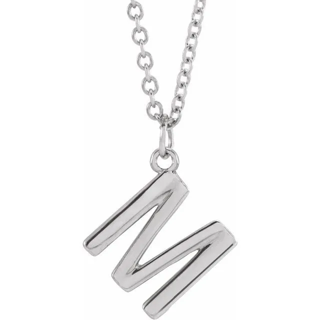 TreasureFineJewelers Necklaces 14K White Gold Initial M Dangle 16 Necklace