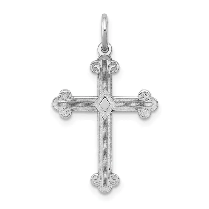 TreasureFineJewelers Necklaces 14K White Gold Laser Designed Cross Pendant TreasureFineJewelers Necklaces 14K White Gold Laser Designed Cross Pendant