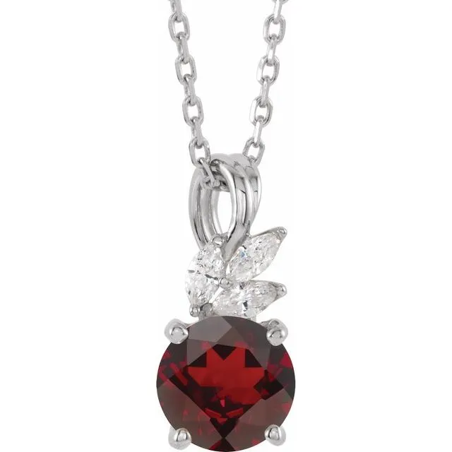 TreasureFineJewelers Necklaces 14K White Gold Natural Mozambique Garnet 110 CTW Natural Diamond 1618 Necklace