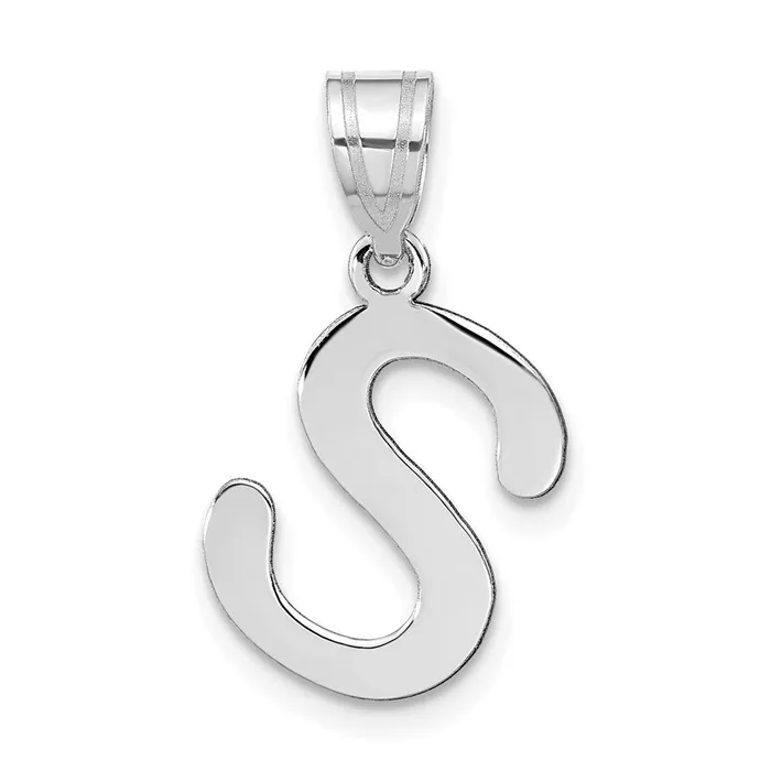 TreasureFineJewelers Necklaces 14k White Gold Polished Bubble Letter S Initial Pendant