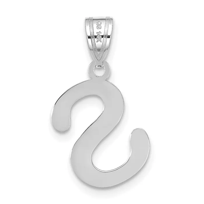TreasureFineJewelers Necklaces 14k White Gold Polished Bubble Letter S Initial Pendant