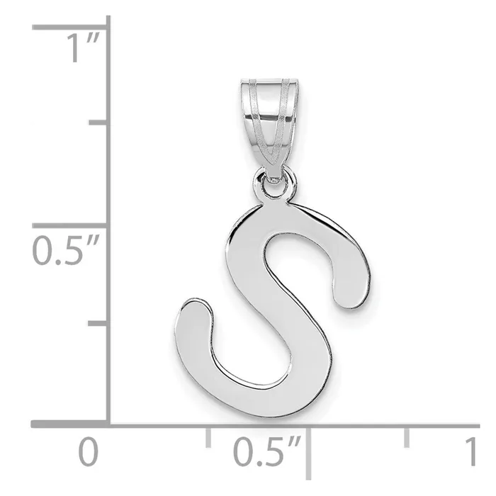 TreasureFineJewelers Necklaces 14k White Gold Polished Bubble Letter S Initial Pendant