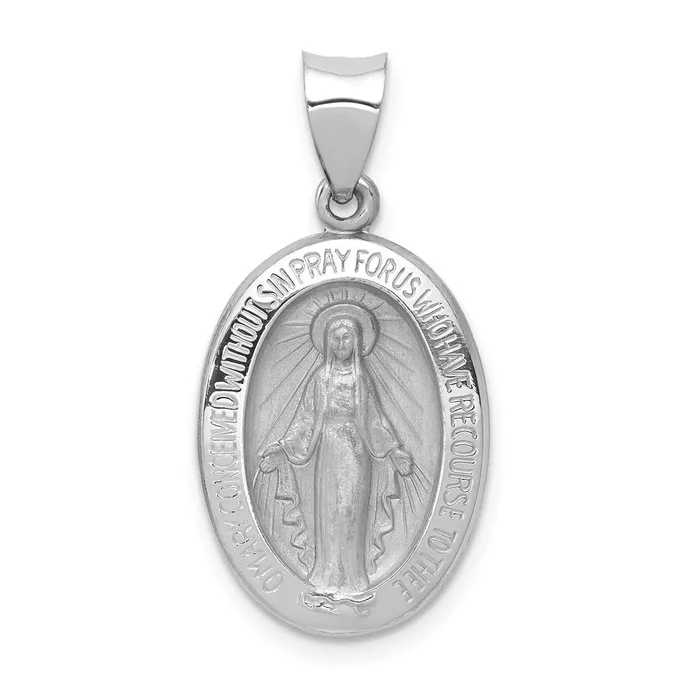 TreasureFineJewelers Necklaces 14k White Gold Polished Satin Miraculous Medal Hollow Pendant TreasureFineJewelers Necklaces 14k White Gold Polished Satin Miraculous Medal Hollow Pendant