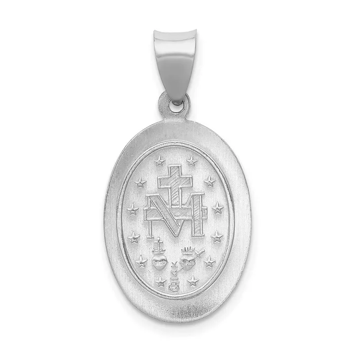TreasureFineJewelers Necklaces 14k White Gold Polished Satin Miraculous Medal Hollow Pendant