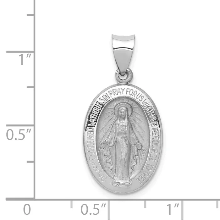 TreasureFineJewelers Necklaces 14k White Gold Polished Satin Miraculous Medal Hollow Pendant