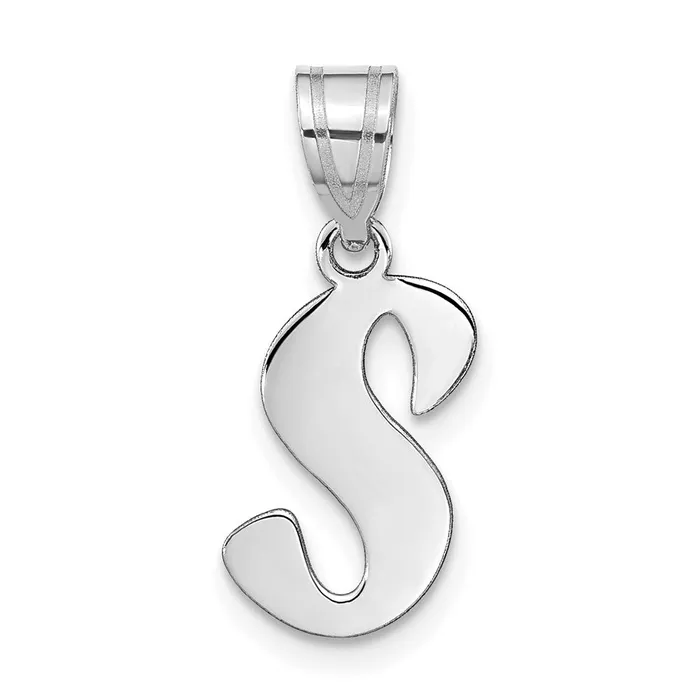 TreasureFineJewelers Necklaces 14k White Gold Polished Script Letter S Initial Pendant