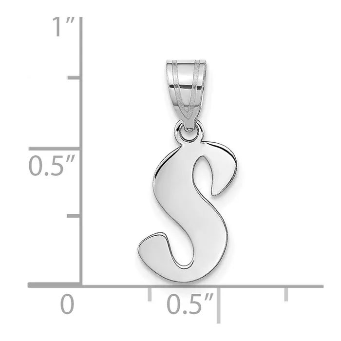 TreasureFineJewelers Necklaces 14k White Gold Polished Script Letter S Initial Pendant