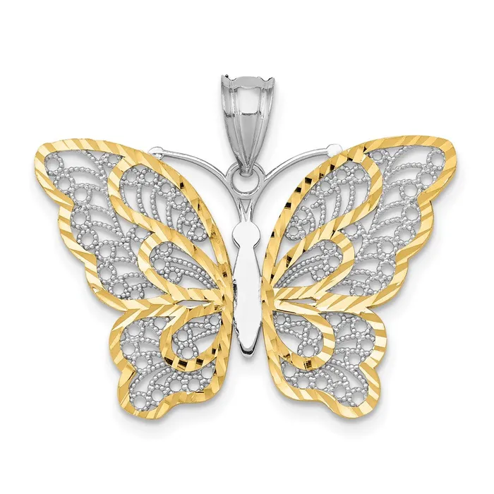 TreasureFineJewelers Necklaces 14k White Gold WYellow Rhodium Polished Filigree Butterfly Pendant TreasureFineJewelers Necklaces 14k White Gold WYellow Rhodium Polished Filigree Butterfly Pendant