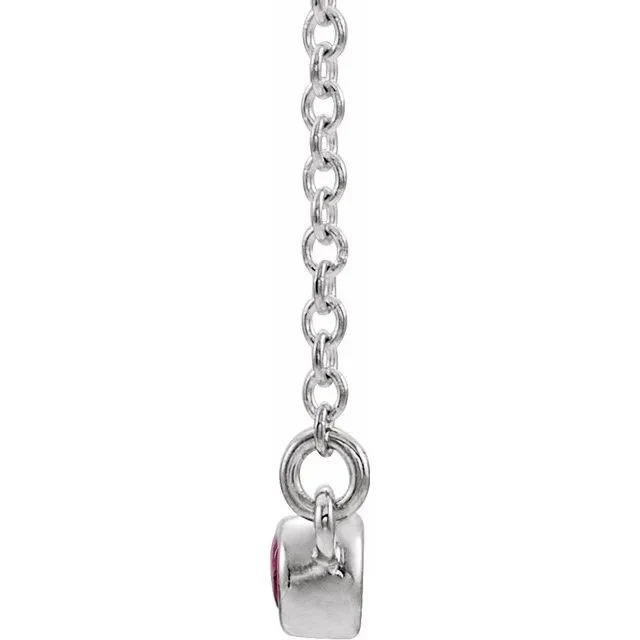 TreasureFineJewelers Necklaces 14K White Mozambique Garnet BezelSet Bar 16 Necklace