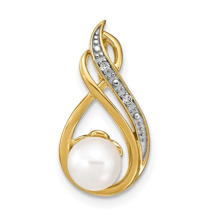 TreasureFineJewelers Necklaces 14k Yellow Gold 67mm White Round FW Cultured Pearl and Diamond Pendant TreasureFineJewelers Necklaces 14k Yellow Gold 67mm White Round FW Cultured Pearl and Diamond Pendant