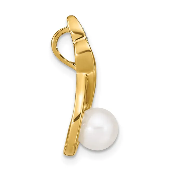 TreasureFineJewelers Necklaces 14k Yellow Gold 67mm White Round FW Cultured Pearl and Diamond Pendant