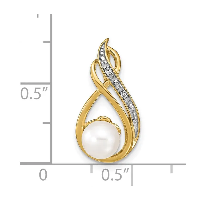 TreasureFineJewelers Necklaces 14k Yellow Gold 67mm White Round FW Cultured Pearl and Diamond Pendant