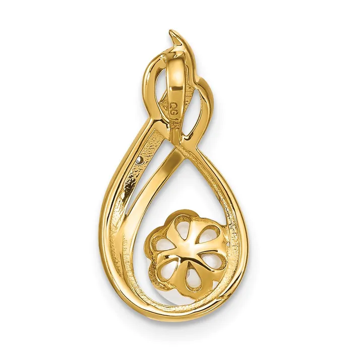TreasureFineJewelers Necklaces 14k Yellow Gold 67mm White Round FW Cultured Pearl and Diamond Pendant