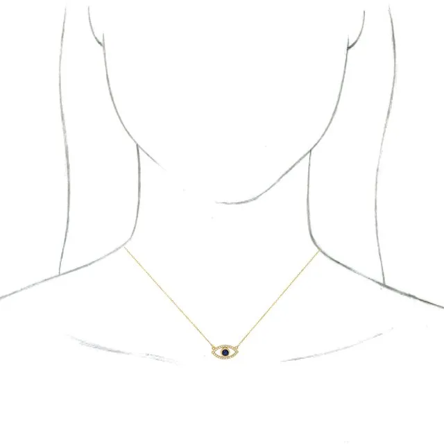 TreasureFineJewelers Necklaces 14K Yellow Gold Natural Blue Sapphire Natural White Gold Sapphire Evil Eye 16 Necklace