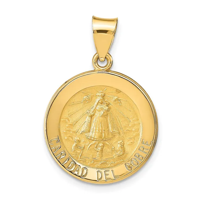 TreasureFineJewelers Necklaces 14k Yellow Gold Polished and Satin Caridad del Cobre Medal Hollow Pendant TreasureFineJewelers Necklaces 14k Yellow Gold Polished and Satin Caridad del Cobre Medal Hollow Pendant