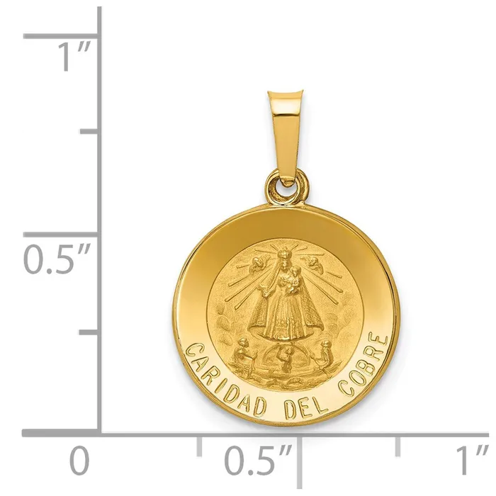 TreasureFineJewelers Necklaces 14k Yellow Gold Polished and Satin Caridad del Cobre Medal Hollow Pendant