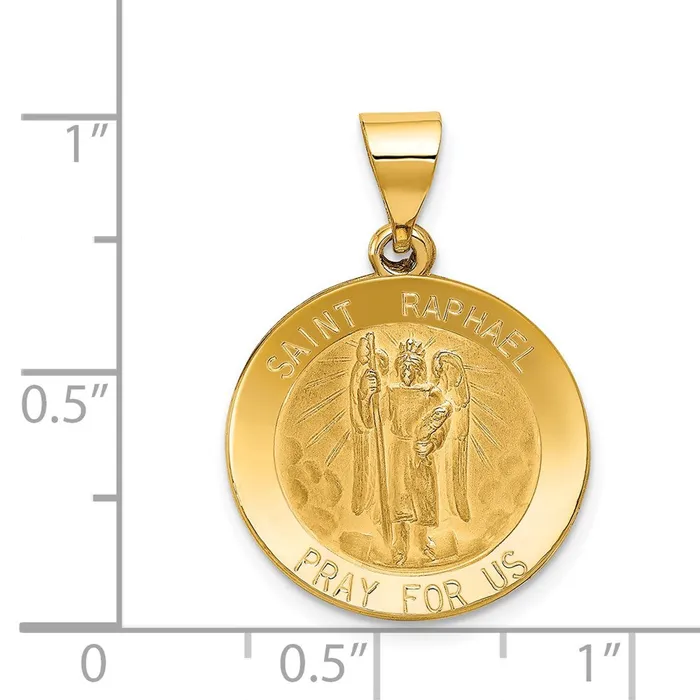 TreasureFineJewelers Necklaces 14k Yellow Gold Polished and Satin St Raphael Medal Hollow Pendant