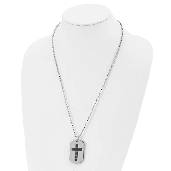 TreasureFineJewelers Necklaces Chisel Stainless Steel Polished Black IPplated 2 Piece Lords Prayer Dog Tag on a 24 inch Ball Chain Necklace