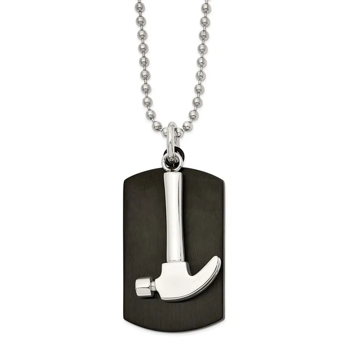 TreasureFineJewelers Necklaces Chisel Stainless Steel Polished Black IPplated Dog Tag with Hammer Pendant on a 24 inch Ball Chain Necklace