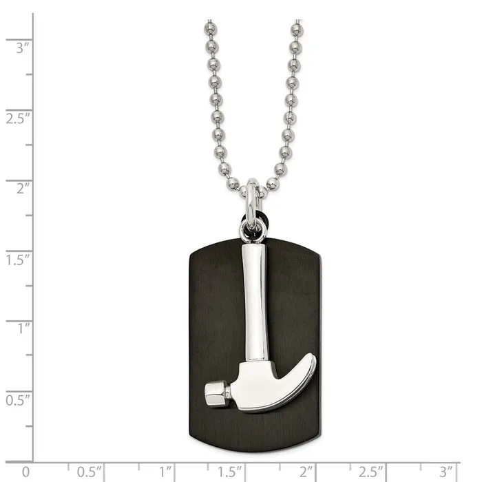 TreasureFineJewelers Necklaces Chisel Stainless Steel Polished Black IPplated Dog Tag with Hammer Pendant on a 24 inch Ball Chain Necklace