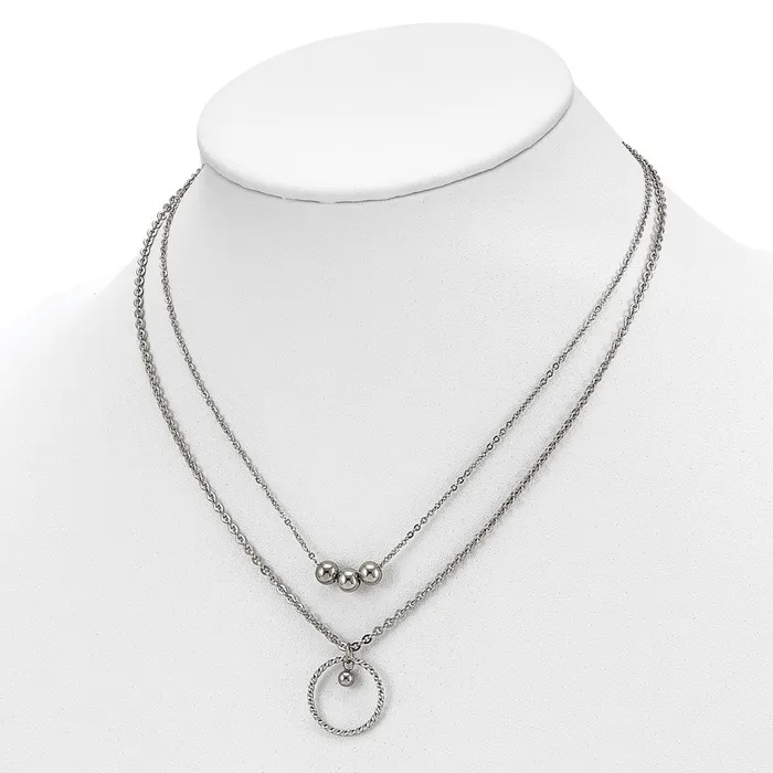 TreasureFineJewelers Necklaces Stainless Steel Polished 2 Strand 165in w175in ext Necklace