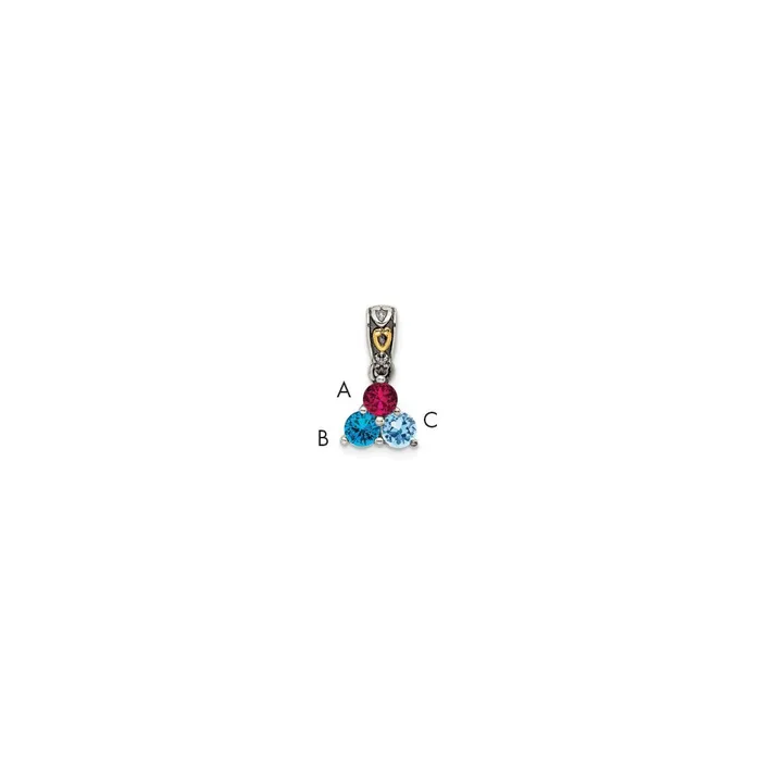 TreasureFineJewelers Necklaces Sterling Silver 14k Threestone and Diamond Mothers Pendant