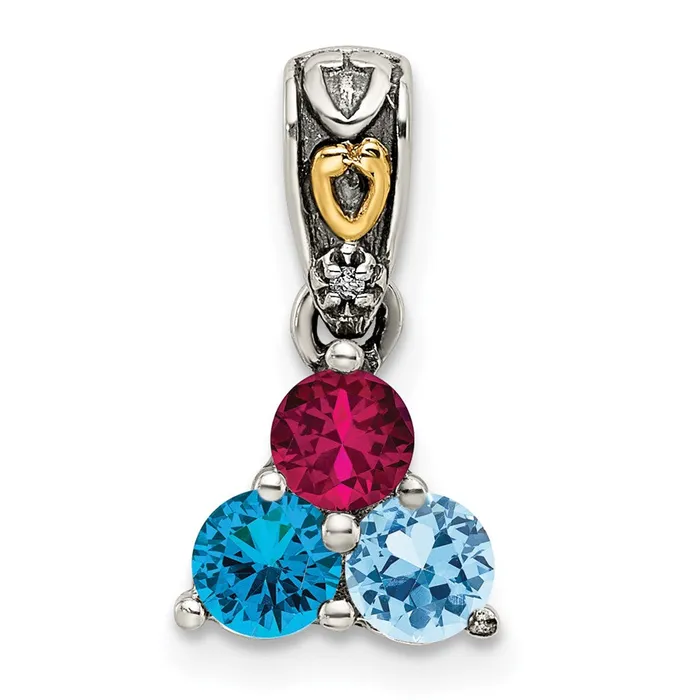 TreasureFineJewelers Necklaces Sterling Silver 14k Threestone and Diamond Mothers Pendant