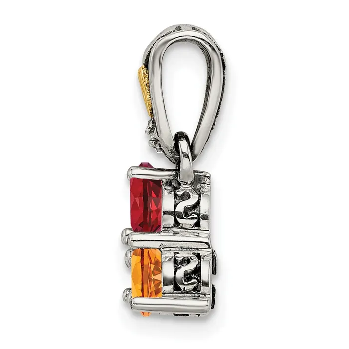 TreasureFineJewelers Necklaces Sterling Silver 14k Threestone and Diamond Mothers Pendant