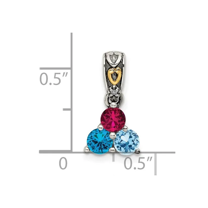 TreasureFineJewelers Necklaces Sterling Silver 14k Threestone and Diamond Mothers Pendant