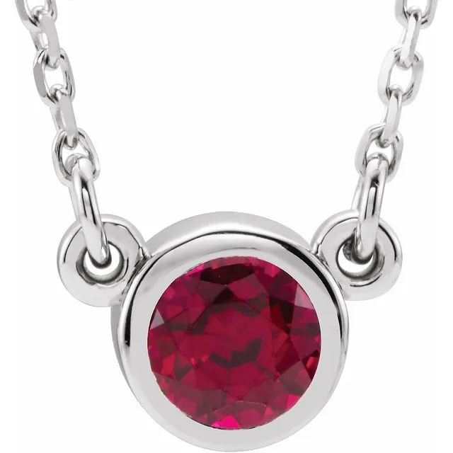 TreasureFineJewelers Necklaces Sterling Silver 4 mm Round Imitation Ruby BezelSet Solitaire 16 Necklace TreasureFineJewelers Necklaces Sterling Silver 4 mm Round Imitation Ruby BezelSet Solitaire 16 Necklace