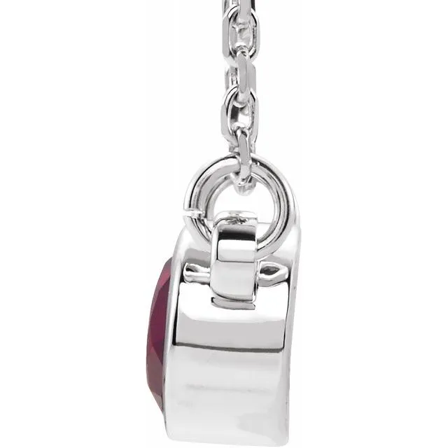 TreasureFineJewelers Necklaces Sterling Silver 4 mm Round Imitation Ruby BezelSet Solitaire 16 Necklace