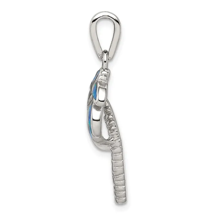 TreasureFineJewelers Necklaces Sterling Silver Created Blue Opal Inlay Palm Tree Pendant