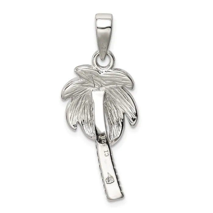 TreasureFineJewelers Necklaces Sterling Silver Created Blue Opal Inlay Palm Tree Pendant