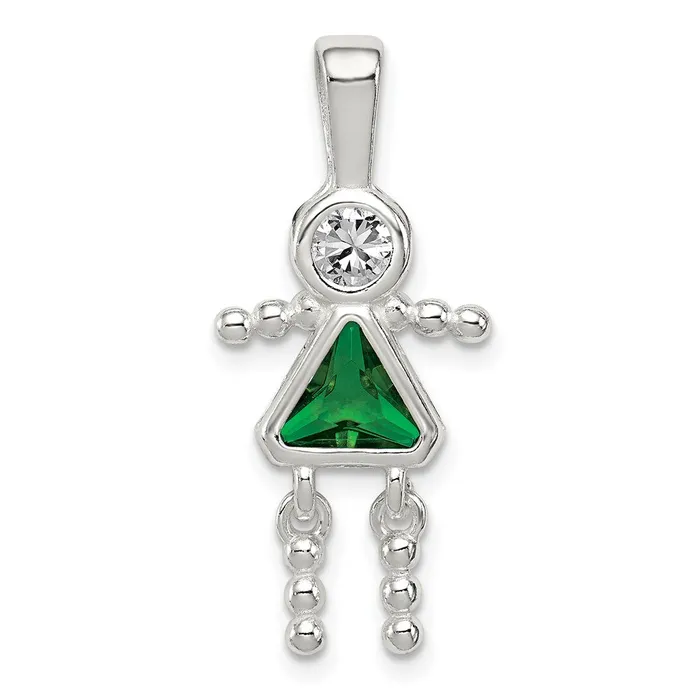 TreasureFineJewelers Necklaces Sterling Silver CZ May Glass Girl Pendant
