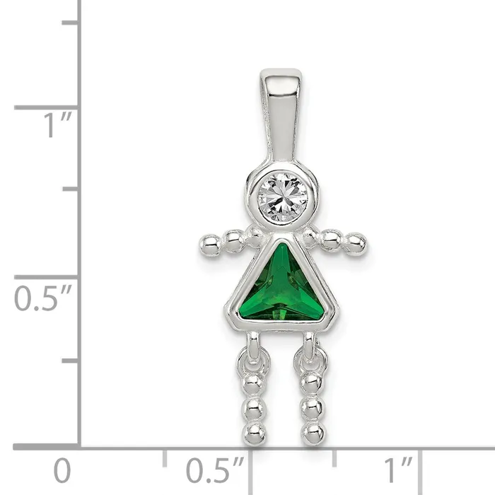 TreasureFineJewelers Necklaces Sterling Silver CZ May Glass Girl Pendant