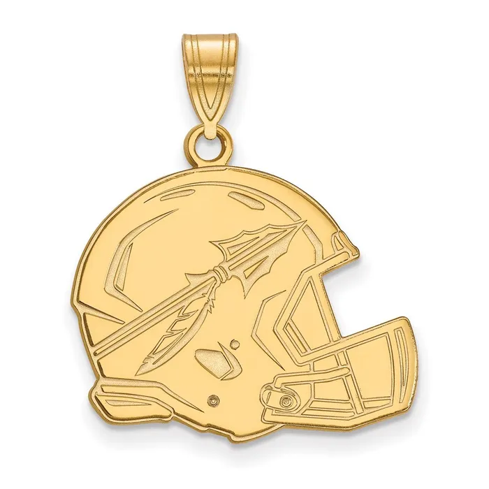 TreasureFineJewelers Necklaces Sterling Silver Goldplated Florida State University Arrow Large Football Helmet Pendant