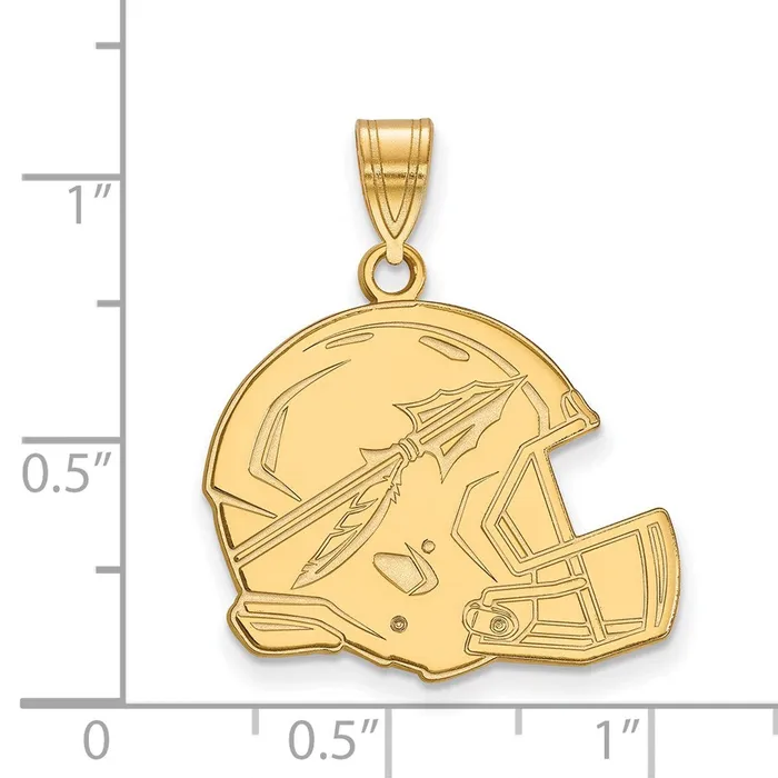 TreasureFineJewelers Necklaces Sterling Silver Goldplated Florida State University Arrow Large Football Helmet Pendant